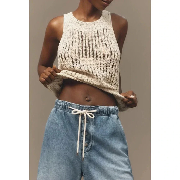 New Anthropologie Pilcro Drawstring Pull-On Wide-Leg Jeans Denim Blue Large - Picture 5 of 14